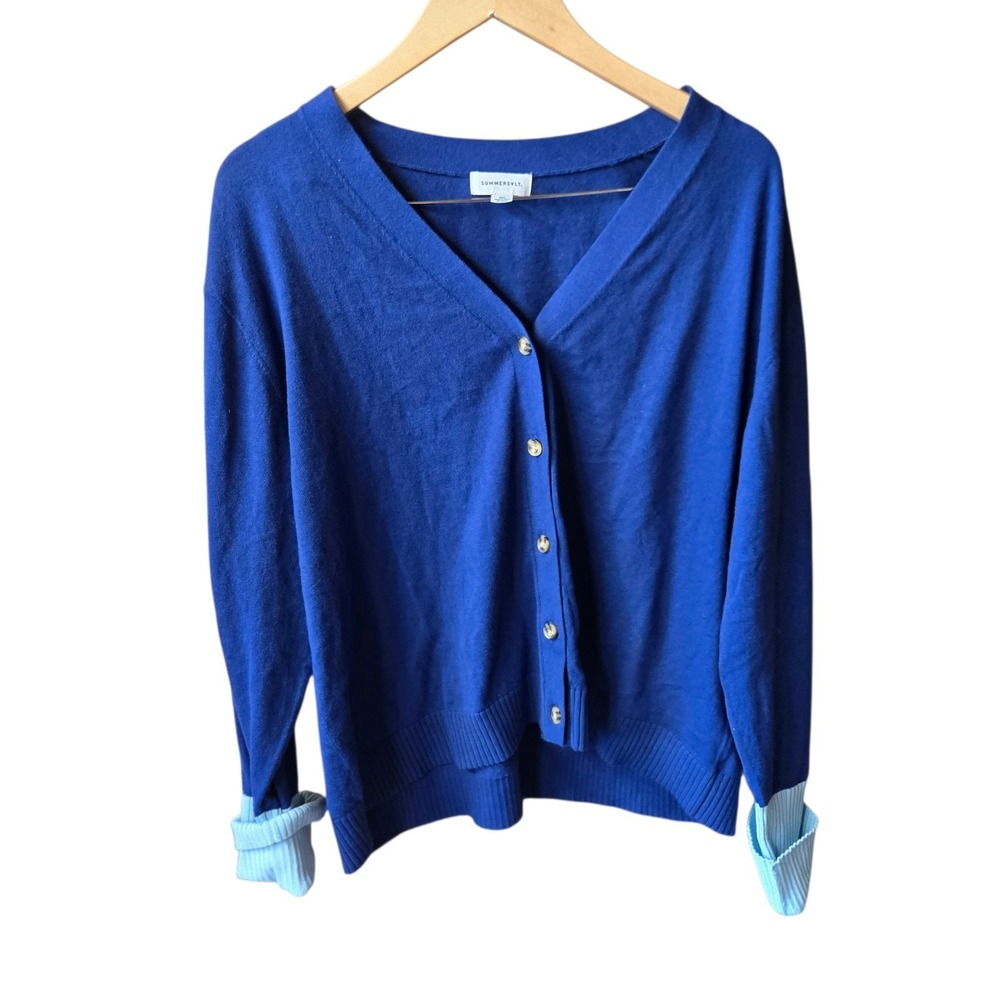 Summersalt Button Down Cardigan Cotton Cashmere Blue  Women's Size 2XL